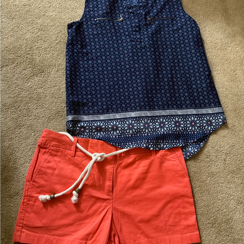 Navy Patterned Sleeveless Top and Salomon Shorts Set